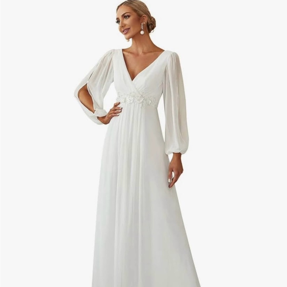 Ever Pretty White Bridal Gown with Elegant Sleeves
